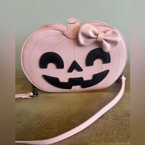 Halloween Pink Pumpkin Crossbody Purse ‘Fine by Me’ Jack-o’-lantern‎ With Bow